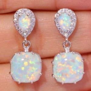 Christmas sale!! Synthetic Opal CZ Silver Earrings
